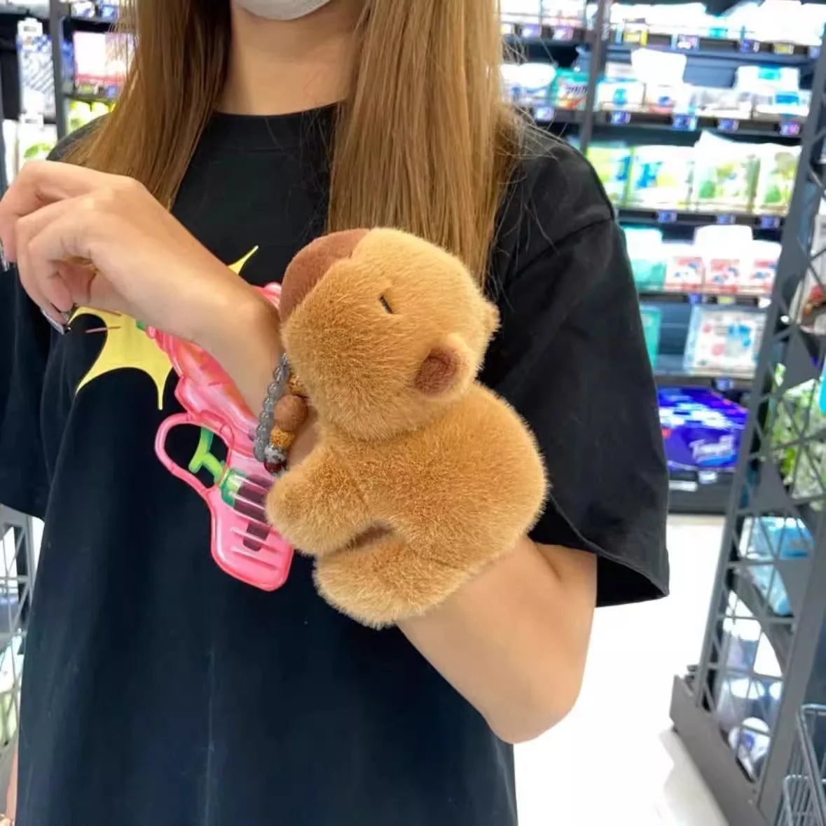 New Lovely Kawaii Capybara Animal Slap Snap Wrap Wristband Bracelet Capybara Plush Hand Ring Wristband Kid Toys Birthday Present