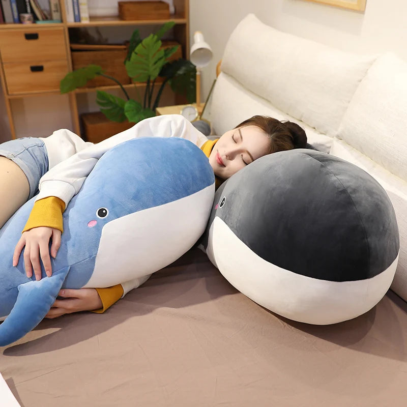 120cm Giant New Whale Plush Toys Big Soft Stuffed Sleeping Pillow Cute Sea Animal Fish Blue Shark Doll Birthday Gift