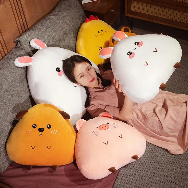 45cm/65cm Kawaii Chicken Rabbit Piggy Dog Tiger Plush Pillow Toys Soft Stuffed Animal Rice Ball Doll Chair Cushion High Quality