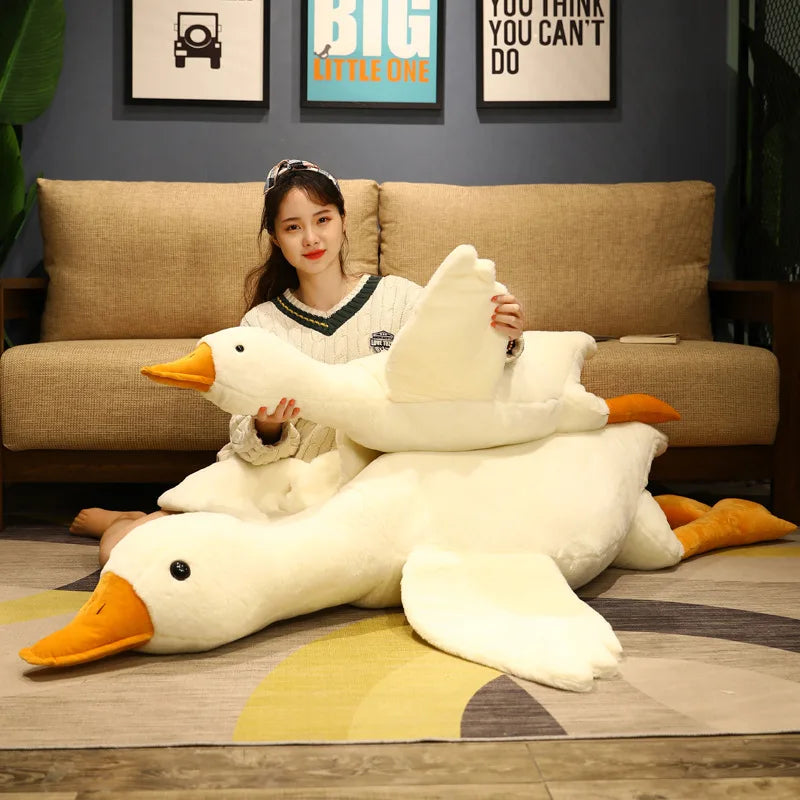 50/90cm Giant Long Plush White Goose Toy Stuffed Lifelike Big Wings Duck Hug Massage Throw Pillow Boyfriend Cushion For Girl