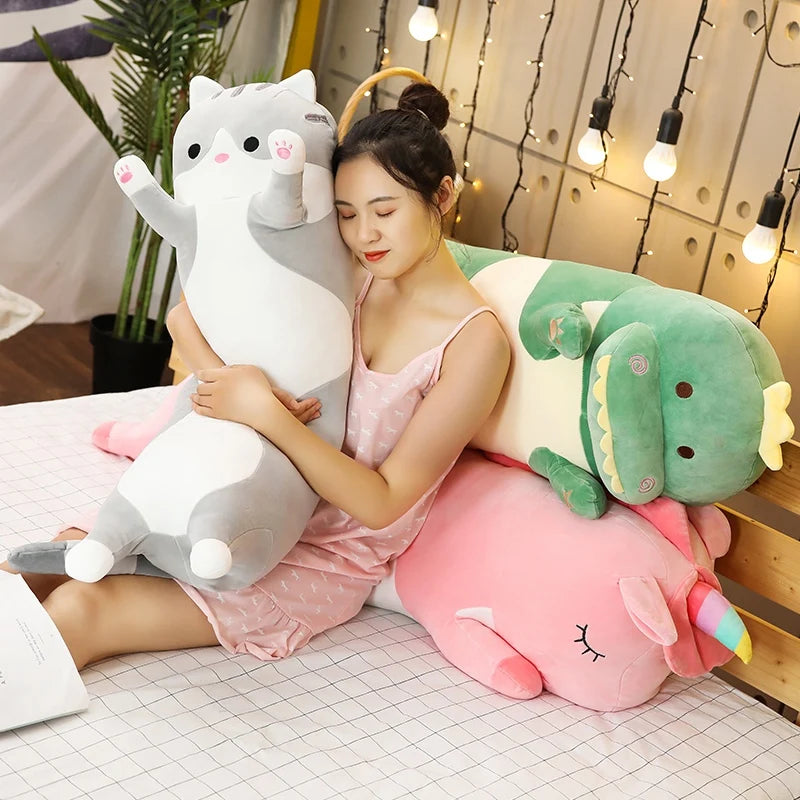 1pc 70/90/120cm Cartoon Animal Dinosaur Unicorn Cat Plush Toys Stuffed Soft Long Sleeping Pillow Dolls Children Birthday Gift