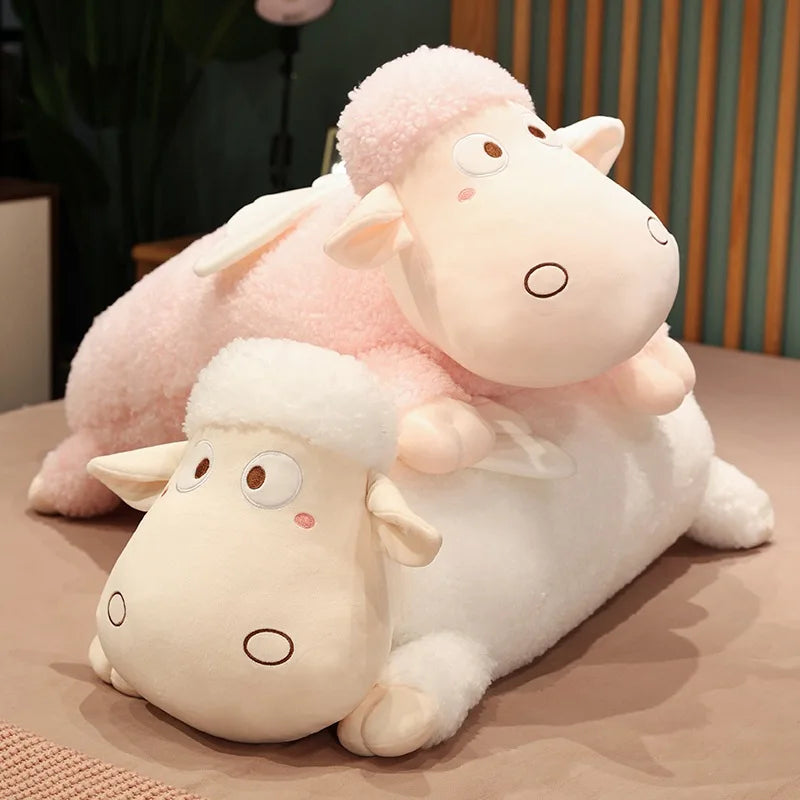 Cute Angle Lamb Plush Long Pillow Soft Stuffed Cartoon Animal Sheep Toy Baby Accompany Toy Sleeping Pillow Kid Girls Gift