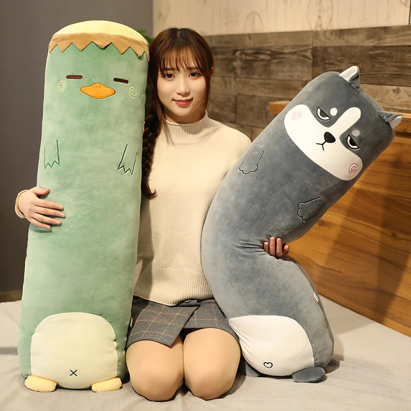 70/100cm Soft Long Sleep Pillow Dinosaur Pig  Bear Husky Duck Plush Toys Stuffed Doll Cushion Kids Girls Gift