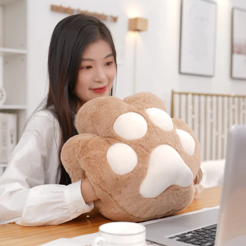 Kawaii Animal Bear Paw Pillow Cute Stuffed Cat Paw Hand Warmer Plush Blanket Home Chair Decor Children Gift