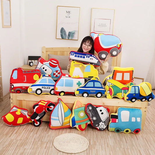 Kids Toys Aircraft Plush Toys Cute Cartoon Cars Fire Truck Cement Mixer Plush Toys Best Gifts For Childrens Room Decoration Gift