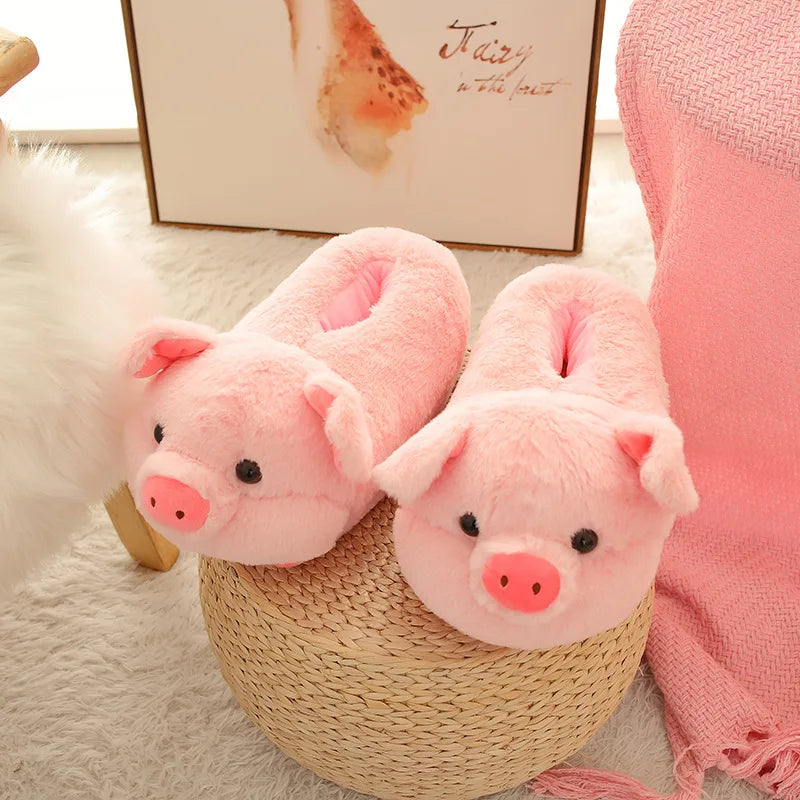 EU36-43 Warm Slippers Cartoon Indoor Flat Long Plush Slippers Home Shoes Floor Slippers Non-slip Duck Pig Girl Boy Couple