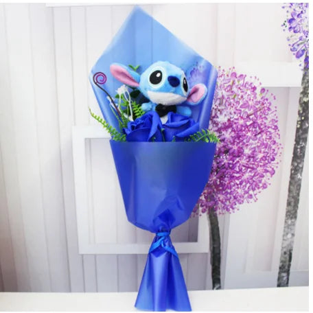 9 Styles Kawaii  Stitch Soap Flower Plush Toy Anime Stich Soft Stuffed Animal Doll Romantic Valentine's Gift no box