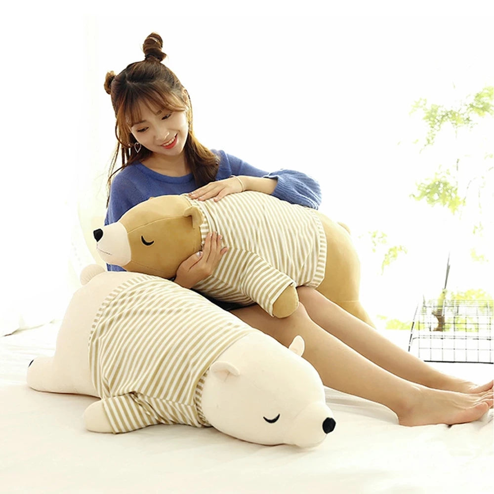 35cm Kawaii Baby Dressing Polar Bear Plush Doll Baby Soft Stuffed Wearable Sleeping Bear Pillow Animal Plush Toy Kids Gifts