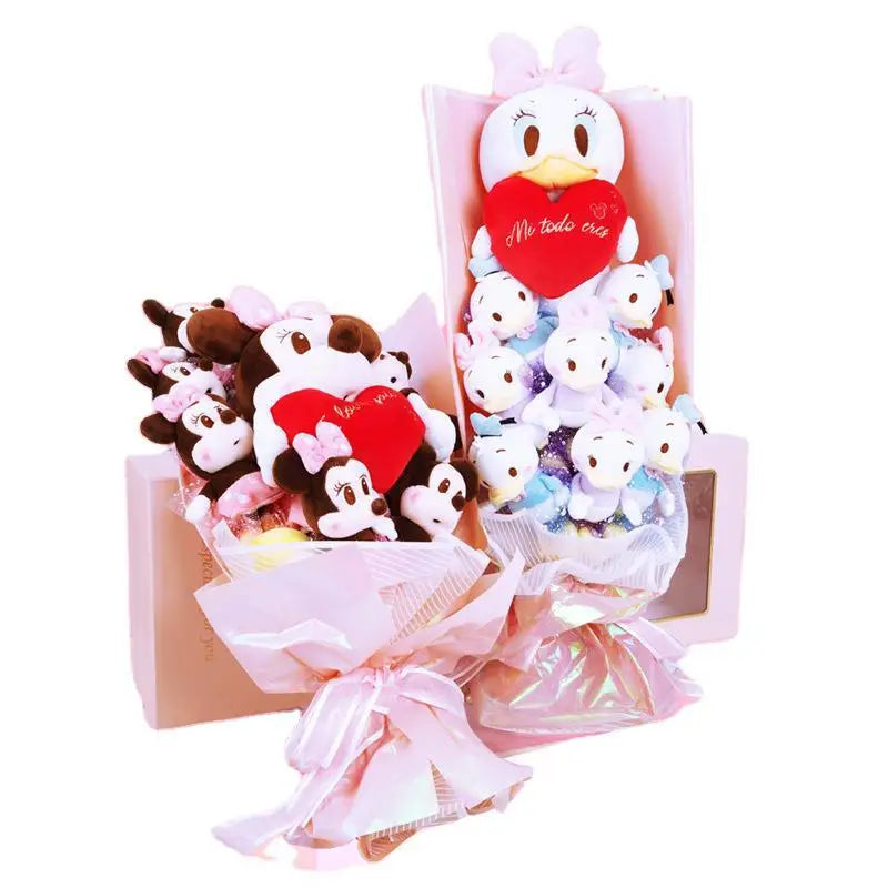 Disney Doll Mickey Minnie Mouse Cartoon Flower Bouquet Lilo Stitch Donald Duck Daisy Plush Toy Bouquet Birthday  Valentine Gift