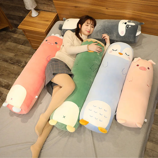 70/100cm Soft Long Sleep Pillow Dinosaur Pig  Bear Husky Duck Plush Toys Stuffed Doll Cushion Kids Girls Gift