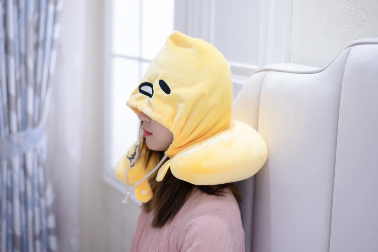 New Style Japanese Anime Cute Egg Yolk Plush Toys  Travel Pillow Shoulder Pad Portable U-shaped Headrest Long Trip  Girl Gift