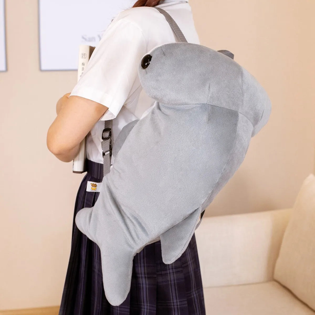 1pc 55cm Plush Hammerhead  Grey Shark Backpack Toys Simulation Shark Dolls Stuffed Soft Student Backpack for Children Kids Gift