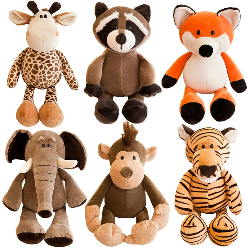 25cm Cute Stuffed Animals Plush Toy Elephant Giraffe Raccoon Fox Lion Tiger Monkey Dog Plush Animal Soft Toys For Children Gifts