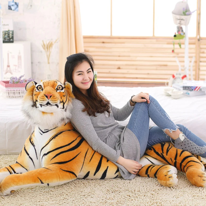 Huge Lifelike Tiger Leopard Plush Toys Stuffed Soft Wild Animals Simulation White Tiger Jaguar Doll  Birthday Gifts