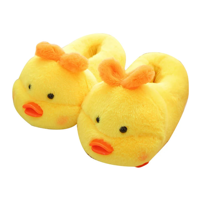 EU36-43 Warm Slippers Cartoon Indoor Flat Long Plush Slippers Home Shoes Floor Slippers Non-slip Duck Pig Girl Boy Couple