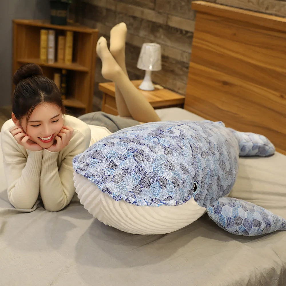 High Quality 110cm Giant Size Whale Plush Toy Blue Sea Animals Stuffed Toy Huggable Shark Soft Animal Pillow Gift