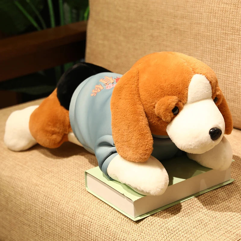 40-80CM Kawaii Stuffed Dog Plush Toy Lying Beagle Puppy Dog with Clothes Soft Pillows Cute Animals Doll Birthday Gift