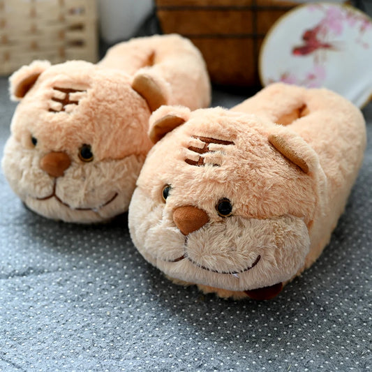 Warm Home Cotton Shoes Cute Tiger Elk Husky Pig Slippers Girl Woman Indoor Comfor Lazy Slippers Soft Sole Non-slip Winter