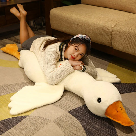 50/90cm Giant Long Plush White Goose Toy Stuffed Lifelike Big Wings Duck Hug Massage Throw Pillow Boyfriend Cushion For Girl