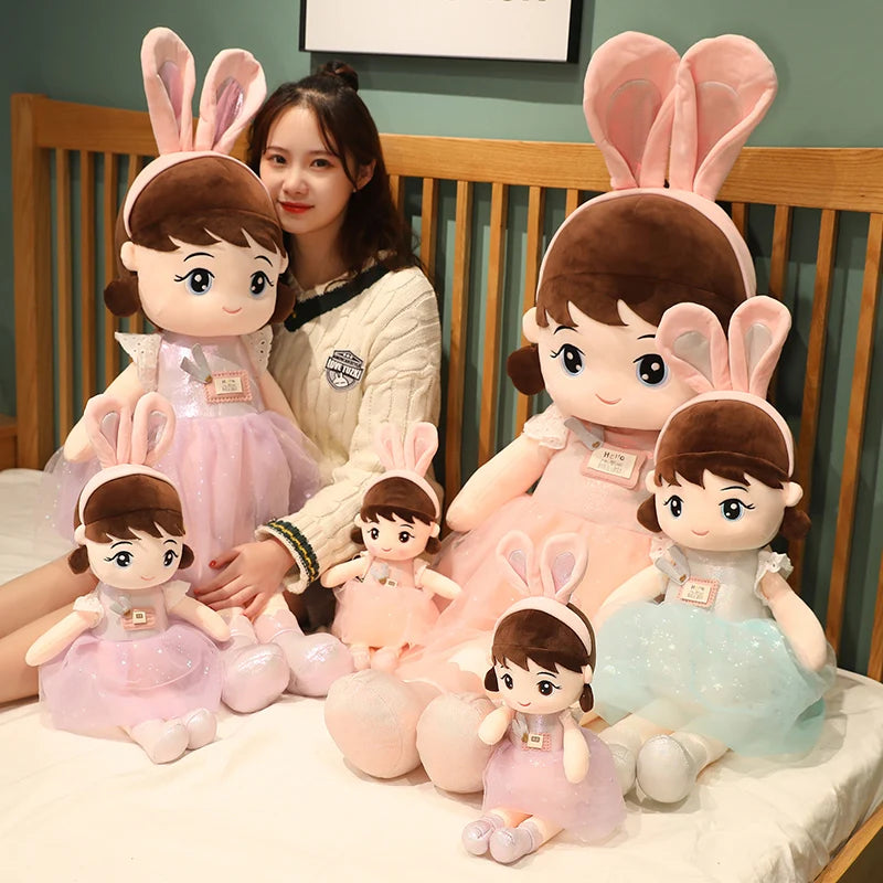 45cm Beautiful Happy Girl Doll Stuffed Simulation Rabbit ears Lovely Toy Plush Animal Pillow Children Kids Birthday Gift