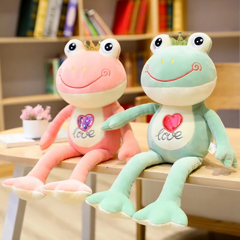 35cm-100cm Crown Frog Long Legs Plush Toy Soft Stuffed Cartoon Animal Smile Frog Doll Baby Toys Kids Girls Birthday Gifts