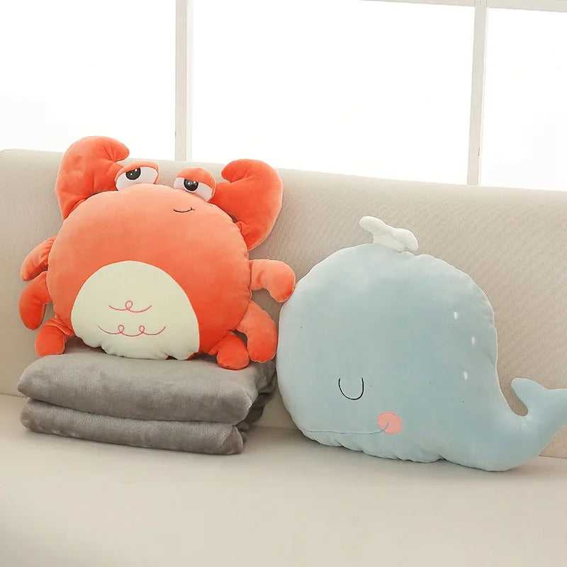 Soft Pillow Blanket Crab&Whale Plush Pillow With Blanket Soft Cartoon Animal Lion&Swan Stuffed Doll Birthday Gifts For Children