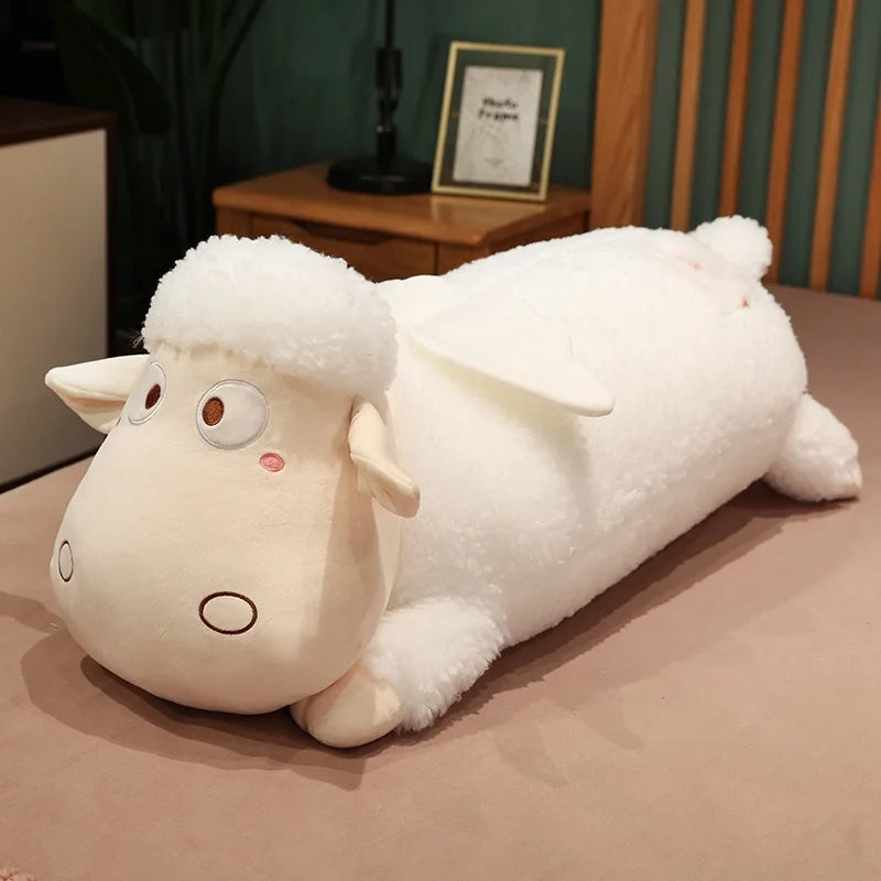 Cute Angle Lamb Plush Long Pillow Soft Stuffed Cartoon Animal Sheep Toy Baby Accompany Toy Sleeping Pillow Kid Girls Gift