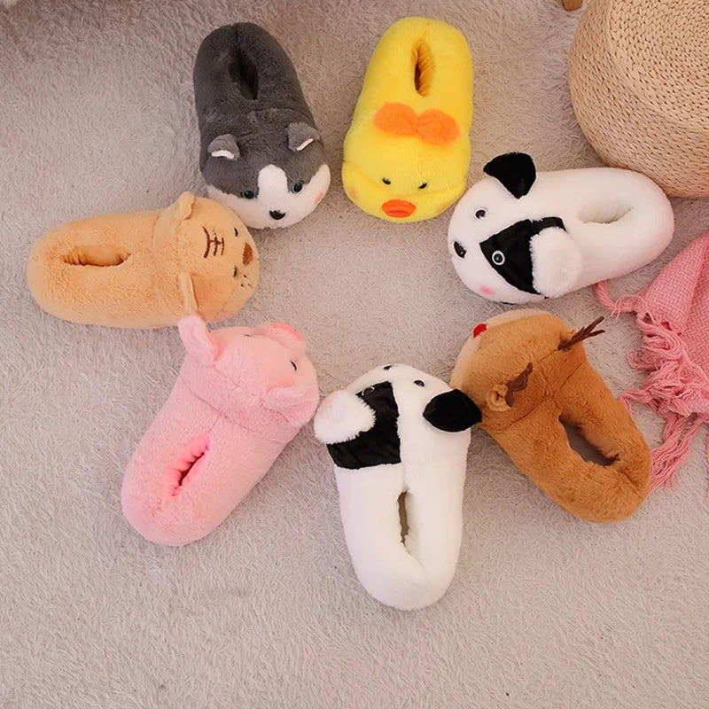 EU36-43 Warm Slippers Cartoon Indoor Flat Long Plush Slippers Home Shoes Floor Slippers Non-slip Duck Pig Girl Boy Couple