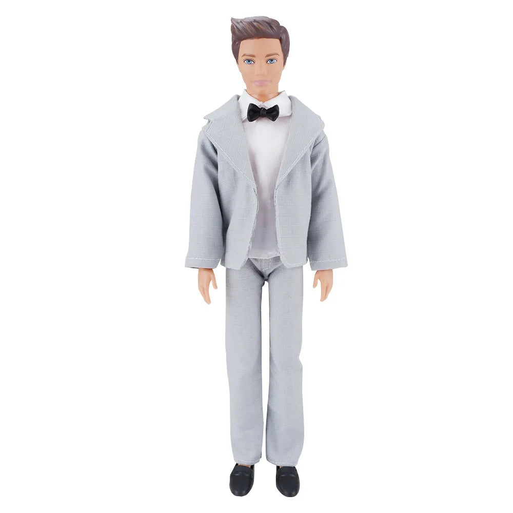 1set Ken Doll Cloth Boyfriend Ken Wedding Suit Black Gray Strap Coat Jacket Trousers T-shirt Ken Suits For 30CM Male Man Doll