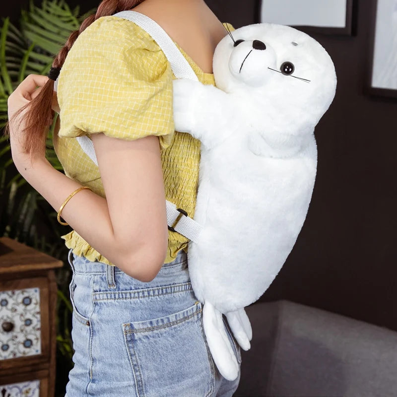 New Cute Cartoon Creative Seal Plush Toy Backpack Children Girl Kawaii Toy Plush Seal Backpack Girlfriend Birthday Gifts