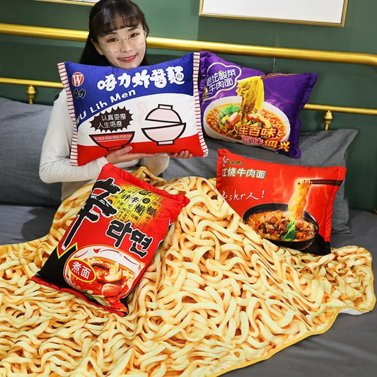 Simulation Instant Noodles Plush Pillow With Blanket Stuffed Braised Beef/Lao Tan Sauerkraut Beef/Fried Noodles Shin Ramen Gifts