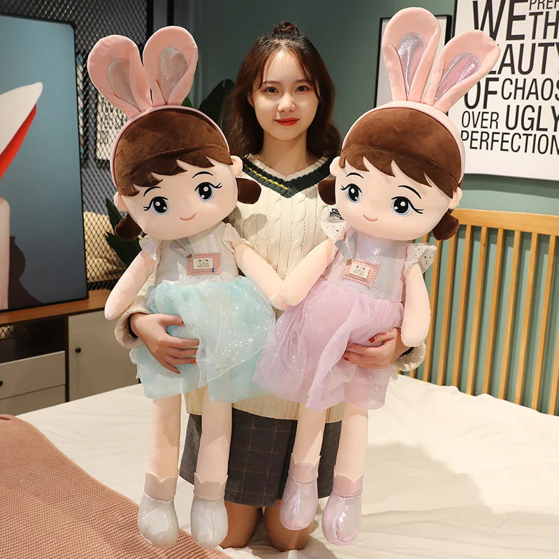 45cm Beautiful Happy Girl Doll Stuffed Simulation Rabbit ears Lovely Toy Plush Animal Pillow Children Kids Birthday Gift