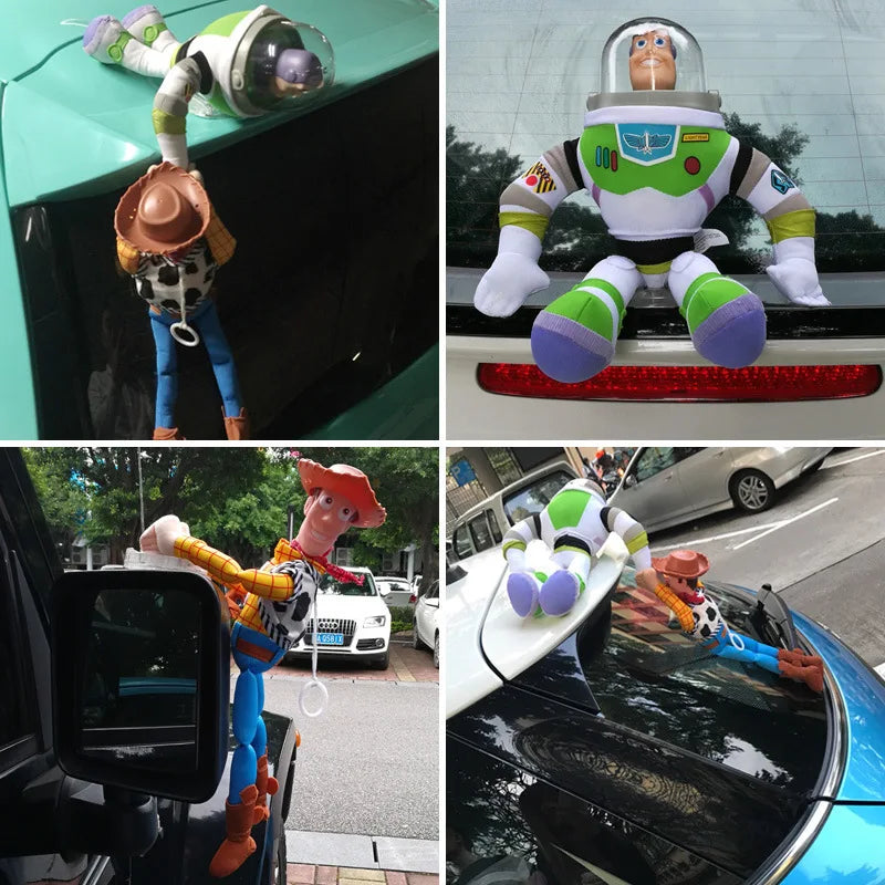 Toy Story Woody Buzz Lightyear Car Plush Toys Outside Hang Toy Auto Accessories Car Decoration Car Roof Doll Cartoon Decoration