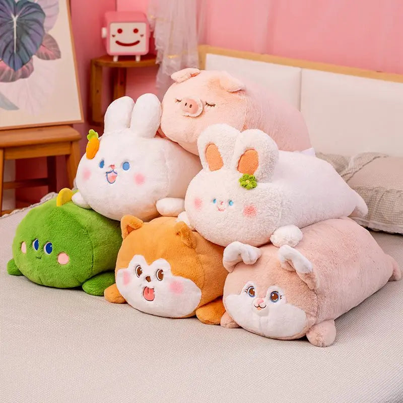 60cm Squish Pig&Fox&Dog&Rabbit Stuffed Doll Lying Plush Piggy Toy Animal Soft Plushie Pillow Cushion Kids Baby Comforting Gift