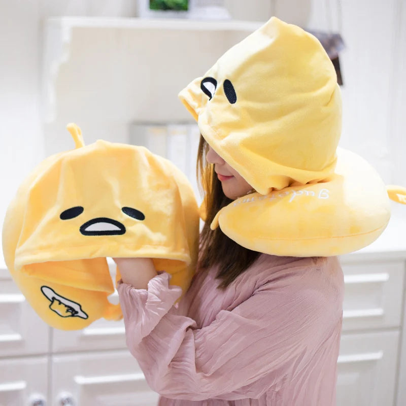 New Style Japanese Anime Cute Egg Yolk Plush Toys  Travel Pillow Shoulder Pad Portable U-shaped Headrest Long Trip  Girl Gift