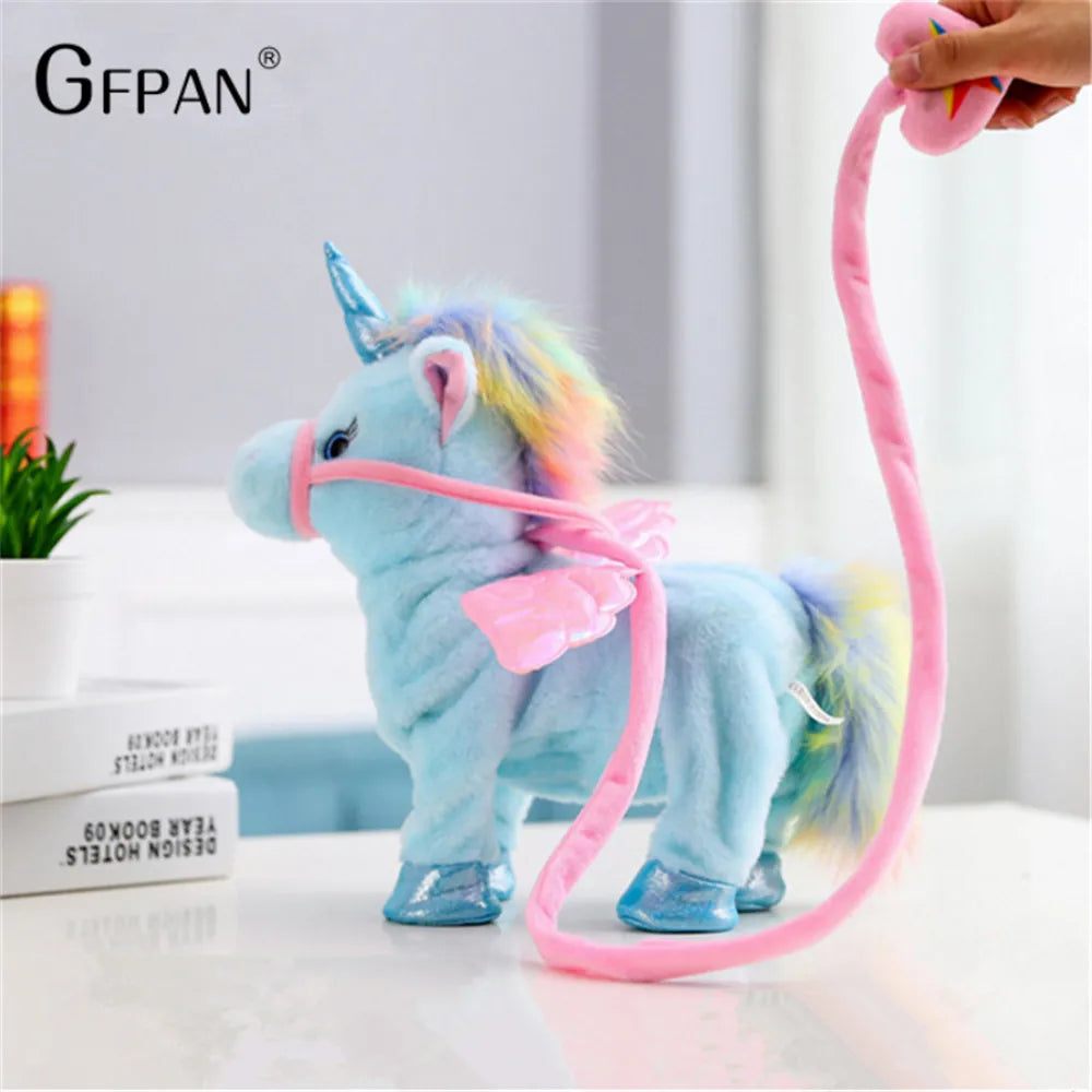 Hot Toy 1pc Electric Walking Unicorn Plush Toy Stuffed Animal Toy Electronic Music Unicorn Toy for Children Christmas Gifts