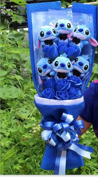 9 Styles Kawaii  Stitch Soap Flower Plush Toy Anime Stich Soft Stuffed Animal Doll Romantic Valentine's Gift no box