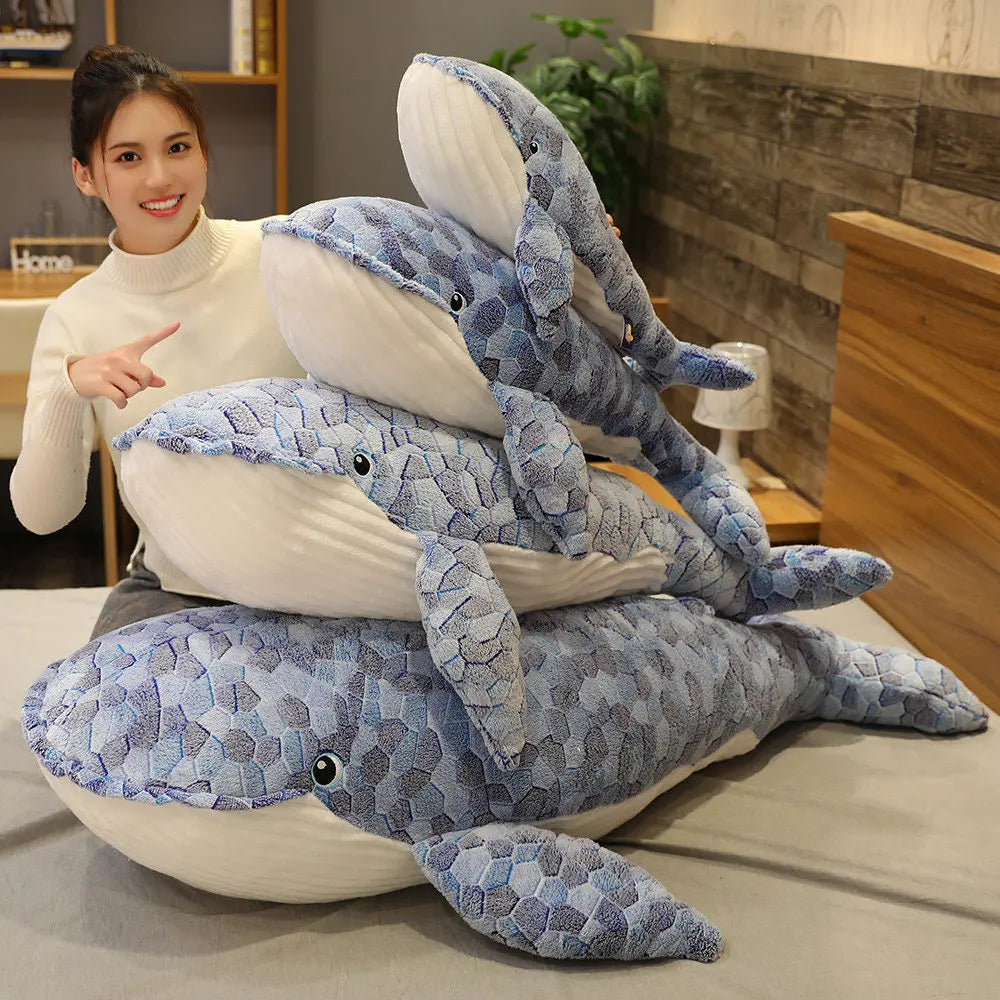 High Quality 110cm Giant Size Whale Plush Toy Blue Sea Animals Stuffed Toy Huggable Shark Soft Animal Pillow Gift