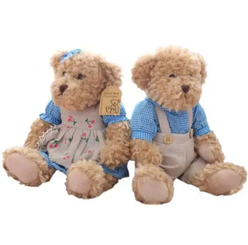 A pair 26cm Cute Couple Teddy Bear With Cloth Plush Toys Stuffed Dolls Toy Kids Baby Girls Children Girl Birthday Christmas Gift