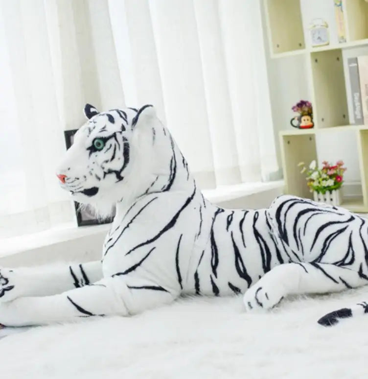 Huge Lifelike Tiger Leopard Plush Toys Stuffed Soft Wild Animals Simulation White Tiger Jaguar Doll  Birthday Gifts