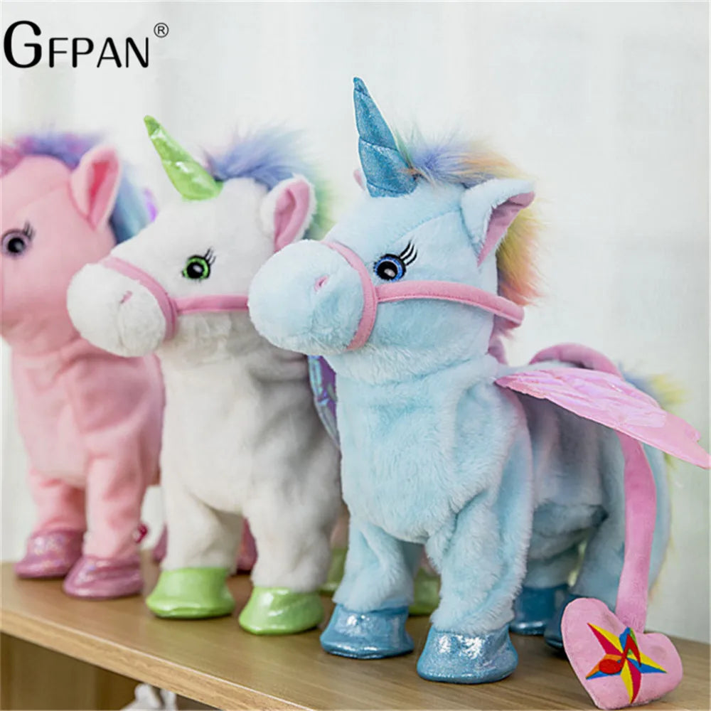 Hot Toy 1pc Electric Walking Unicorn Plush Toy Stuffed Animal Toy Electronic Music Unicorn Toy for Children Christmas Gifts