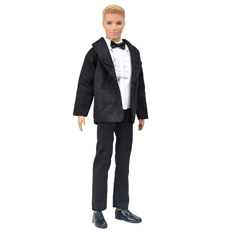 1set Ken Doll Cloth Boyfriend Ken Wedding Suit Black Gray Strap Coat Jacket Trousers T-shirt Ken Suits For 30CM Male Man Doll