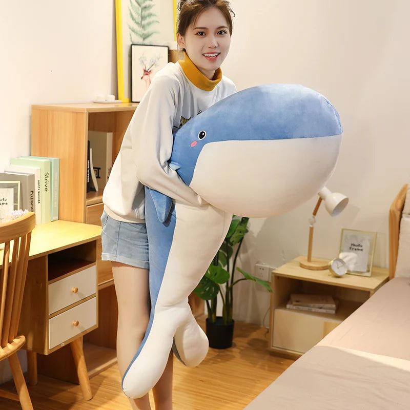 120cm Giant New Whale Plush Toys Big Soft Stuffed Sleeping Pillow Cute Sea Animal Fish Blue Shark Doll Birthday Gift