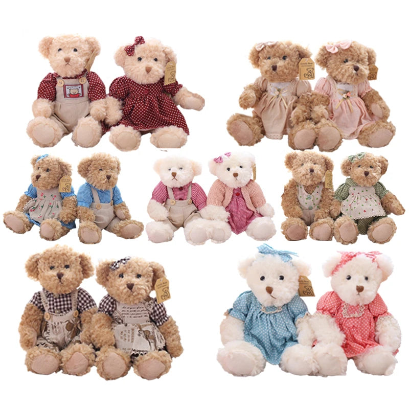 A pair 26cm Cute Couple Teddy Bear With Cloth Plush Toys Stuffed Dolls Toy Kids Baby Girls Children Girl Birthday Christmas Gift