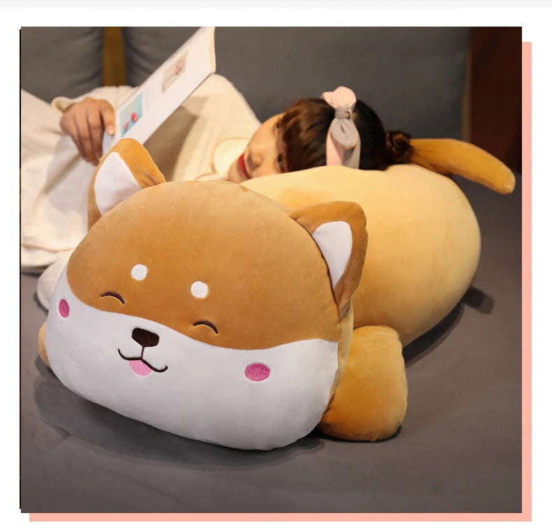 40-100cm Cute Lying Akita Dog Plush Toy Stuffed Soft Animals Shiba Inu Chai Dog Sleep Doll Pillow Kawaii Toys Gift for Children