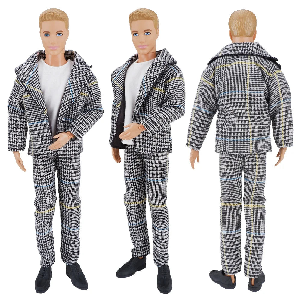 1set Ken Doll Cloth Boyfriend Ken Wedding Suit Black Gray Strap Coat Jacket Trousers T-shirt Ken Suits For 30CM Male Man Doll