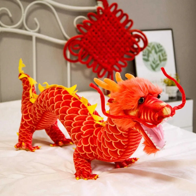 80cm High Quality Chinese Dragon Plush Toy Soft Stuffed Animal Red/Yellow Dragon Doll Mascot Toy New Year Gift Children Present