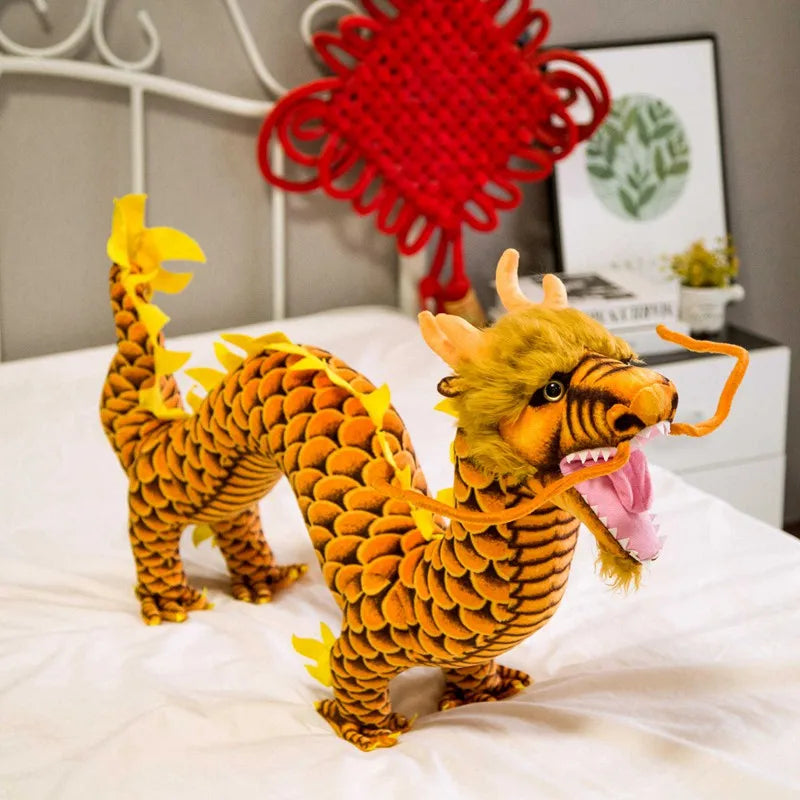 80cm High Quality Chinese Dragon Plush Toy Soft Stuffed Animal Red/Yellow Dragon Doll Mascot Toy New Year Gift Children Present