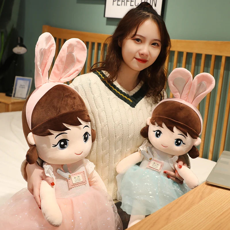 45cm Beautiful Happy Girl Doll Stuffed Simulation Rabbit ears Lovely Toy Plush Animal Pillow Children Kids Birthday Gift