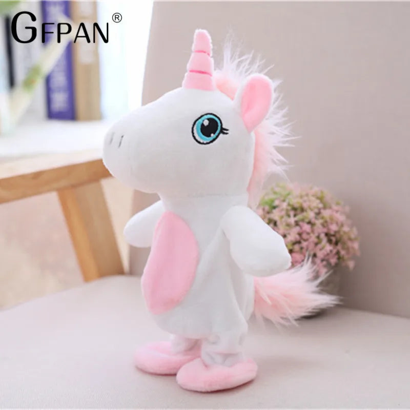 Hot Sale 25cm Magic Unicorn Walking& Talking Stuffed Animal Horse Toy Sound Record Unicorn Plush Fantasy Gift for kids